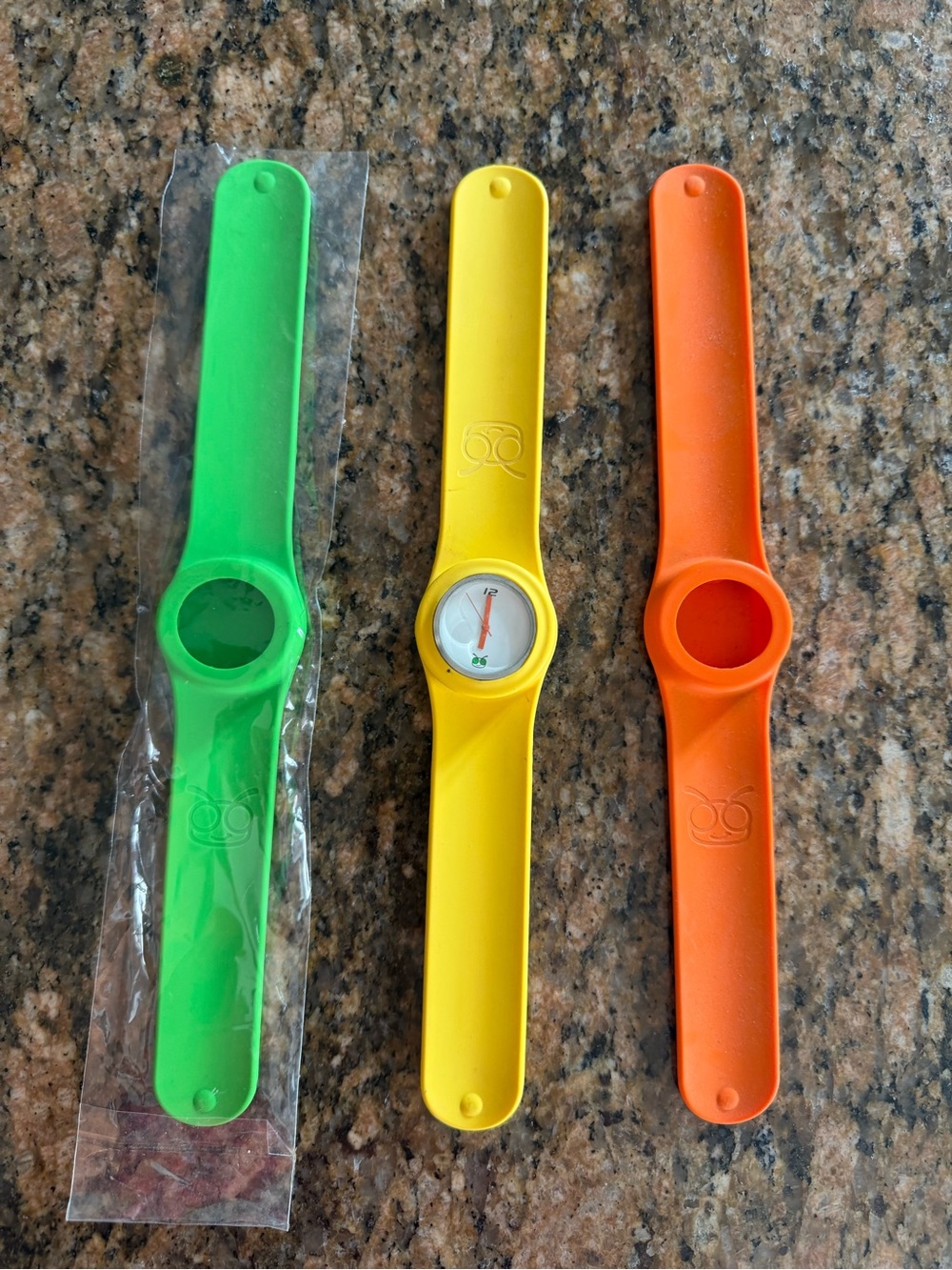 Silicone Slap Wristwatch & 2 Watch Bands -Green, Yellow & Orange